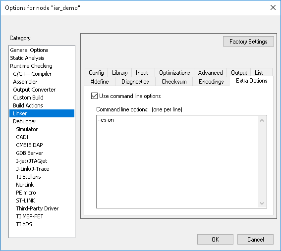 Linker Extra Options