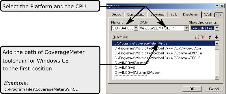 Setting the path on eMbedded Visual C++