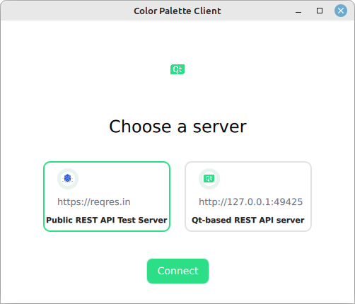 A GUI that shows two servers to choose from