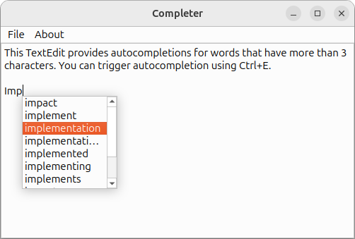 Text editor with the autocomplete feature