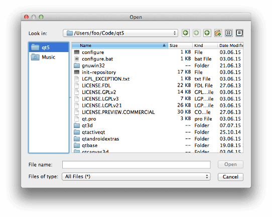 Open file dialog with set URLs in sidebar