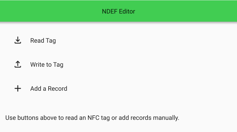 NDEF editor interface