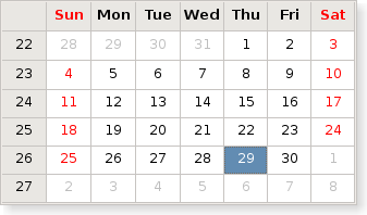 Calendar widget with a visible grid