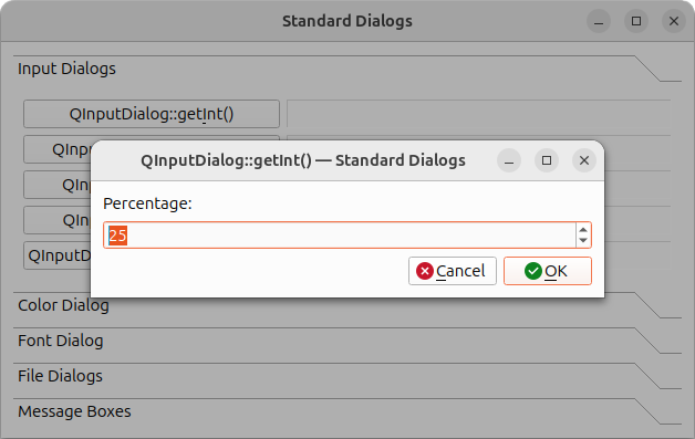 Dialog requesting for integer input