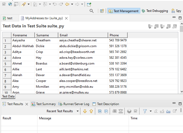 The Test Data Editor