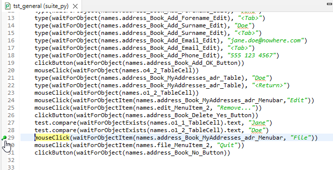 "The tst_general test case with a breakpoint"